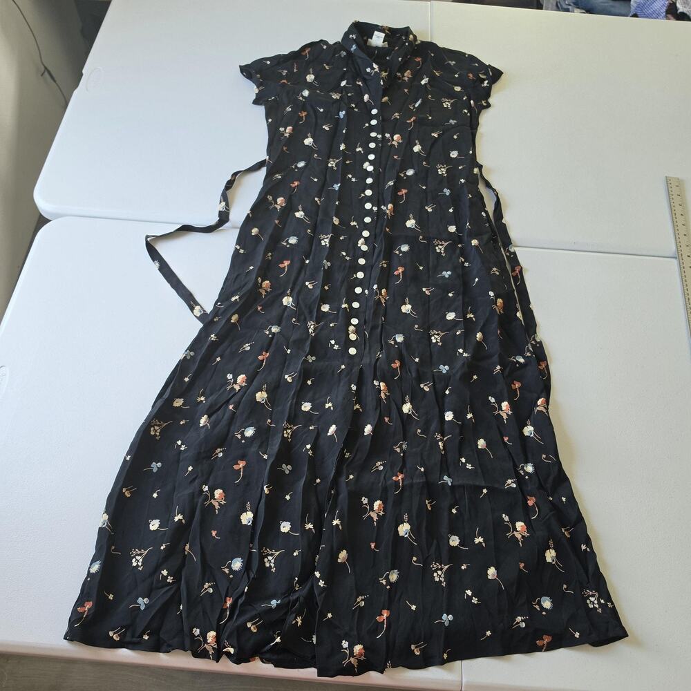 Vintage Banana Republic Dress Womens 4 Black Floral Rayon Shirt Maxi Whimsigoth